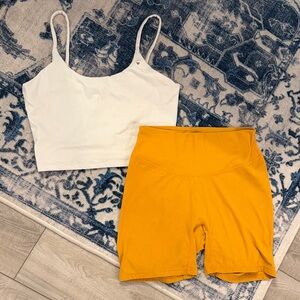 Love Fitness Nai’a Active Crop Top- White and Bike Shorts- Orange- Women M/L